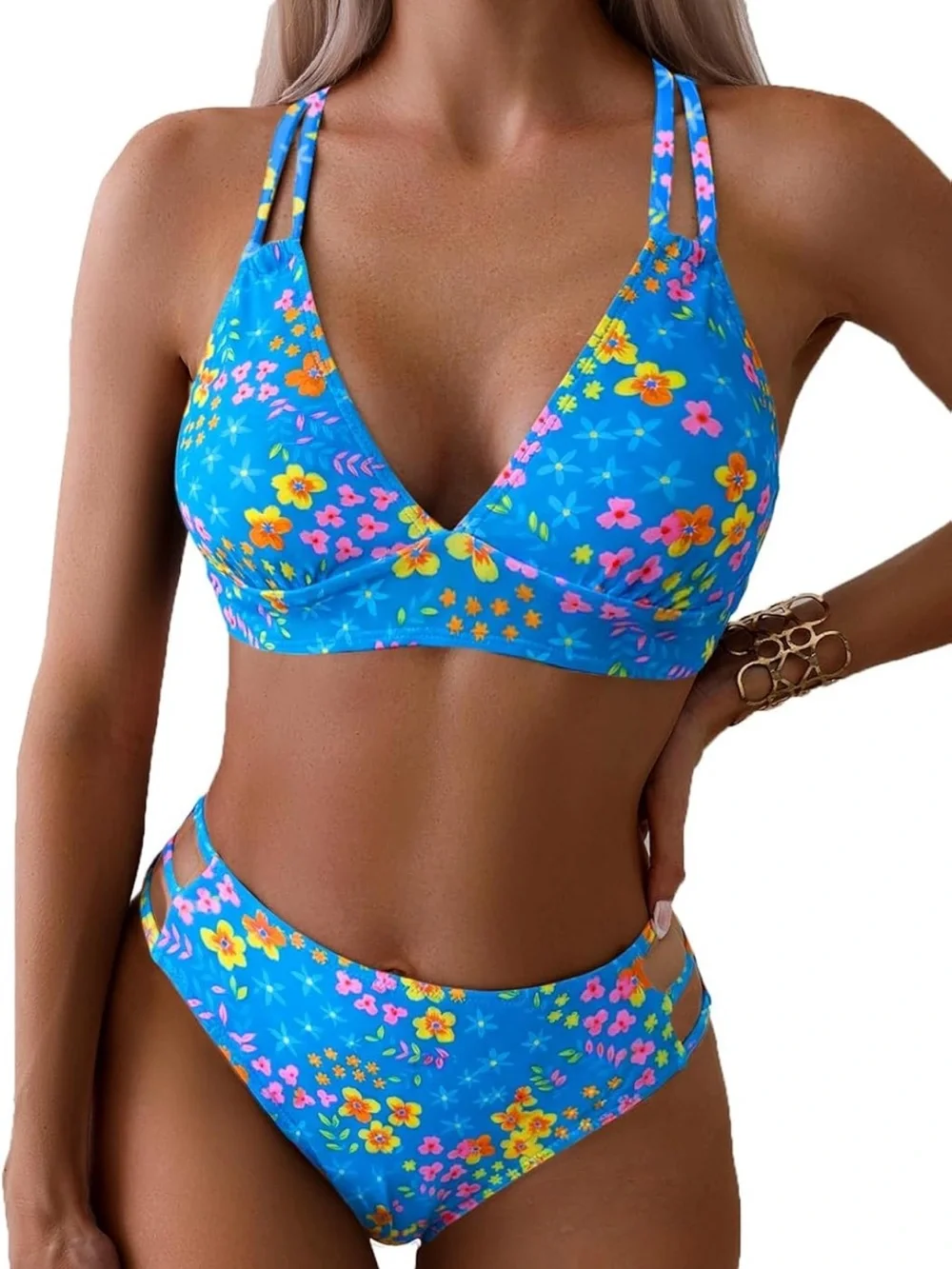 Women's Push Up V Neck Bikini Sets Criss Cross Back Two Piece Bathing Suit nwt